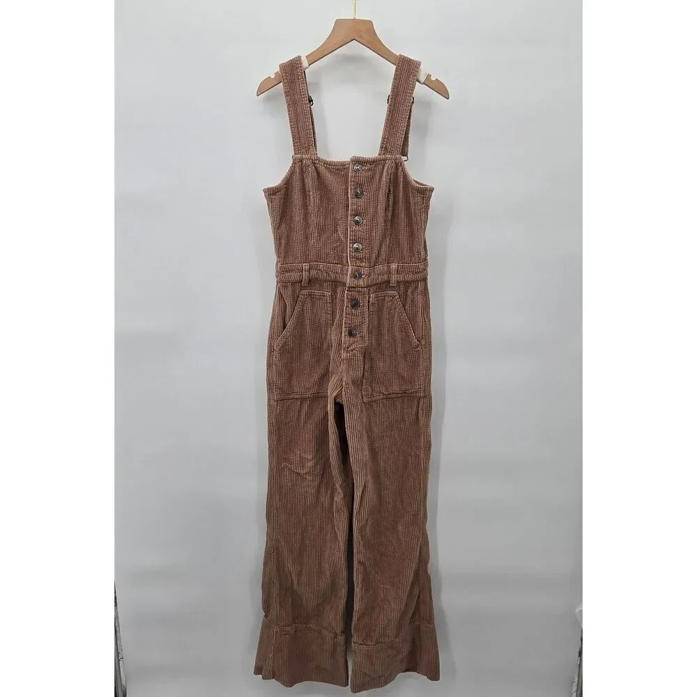 Aerie Kick Flare Thick Corduroy Wide Leg Jumpsuit Overalls Size Small Prairie Bo